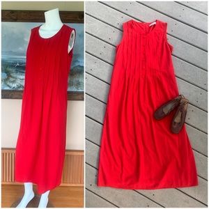 Vintage 90s Pinafore Maxi Dress | Sleeveless Overall Midi Slip Dress w Waist Tie
